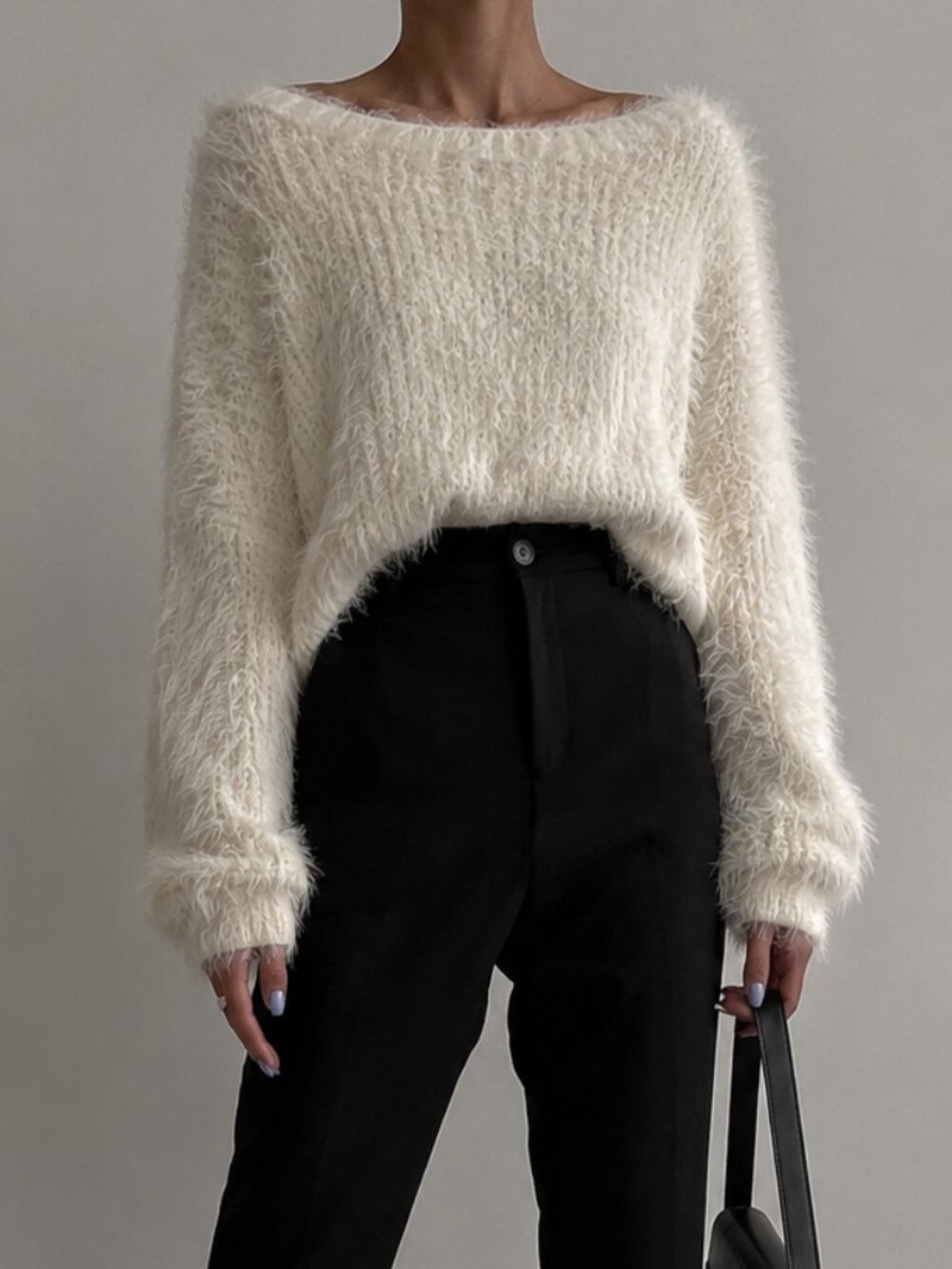 Adora NWT Ivory Luxe Faux Fur Eyelash Boat Neck Oversized Soft Cozy Sweater